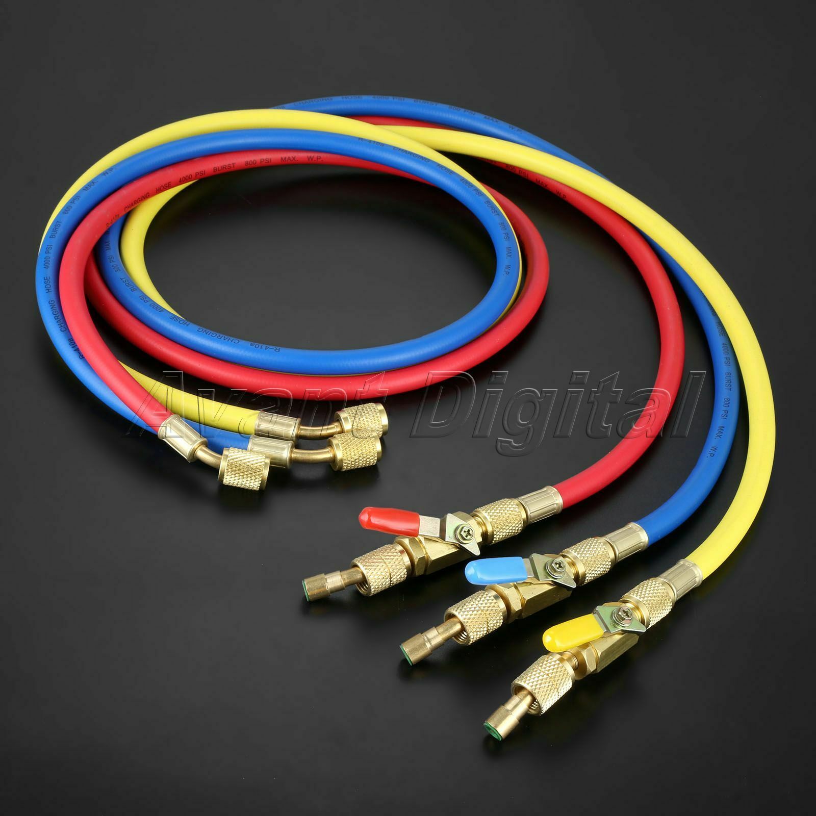 60" AC Charging Hose Set ball valve Air  Refrigerant R134A Brass Rubber
