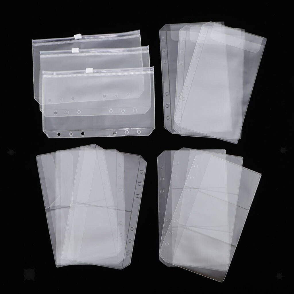 12pcs A6 Binder Pocket Zipper Folders Card Storage Bag Loose Leaf Pouch