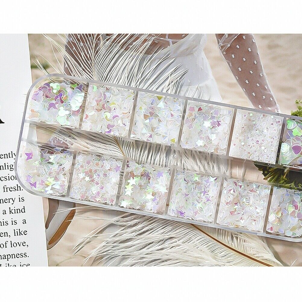 12 Grids Nail Art Stickers Love Stars And Moon Nail Art Butterfly Decorations