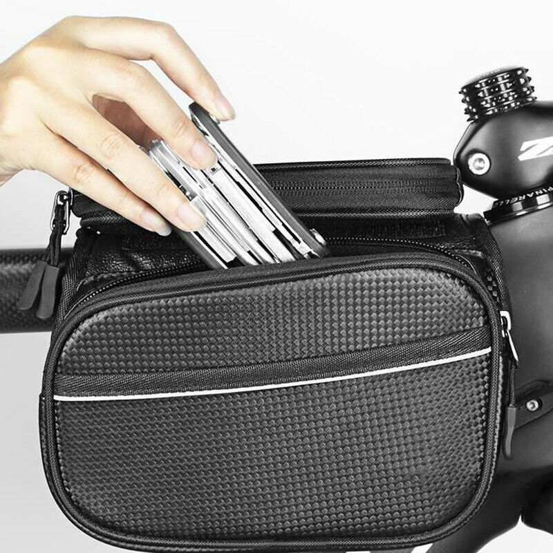 Top Front Frame Pannier Bag Double Pouch for Cycling Bicycle Bike Touch Screen