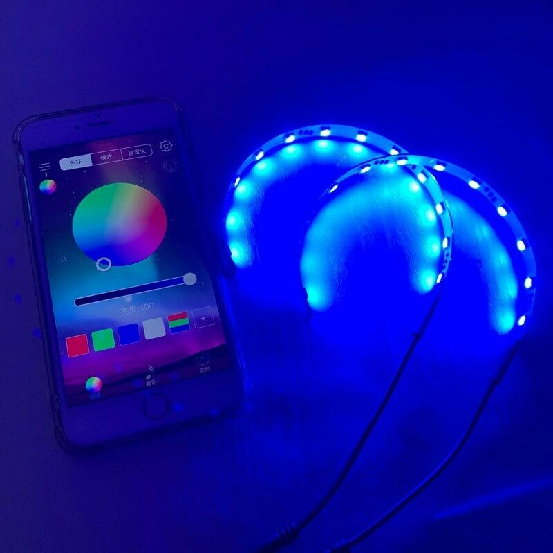 RGB Color Car LED Demon Eye Bluetooth APP Control Halo Ring Headlight Projector