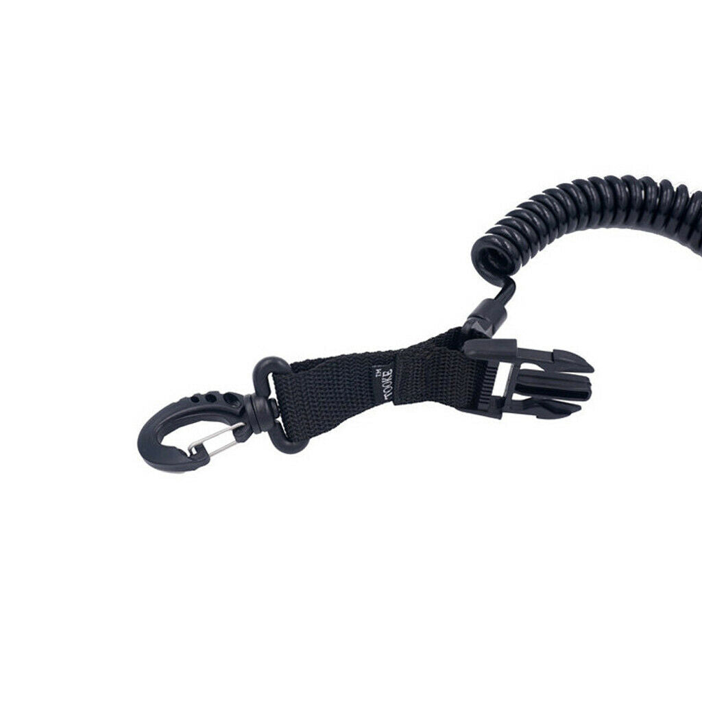 Diving Elastic Spring Coil Torch Lanyard Quick Release Black A