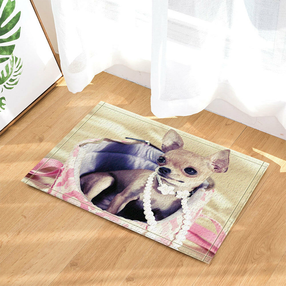 Cute Chihuahua in Bag Bathroom Rug Non-Slip Floor Indoor Front Door Mat 16x24"
