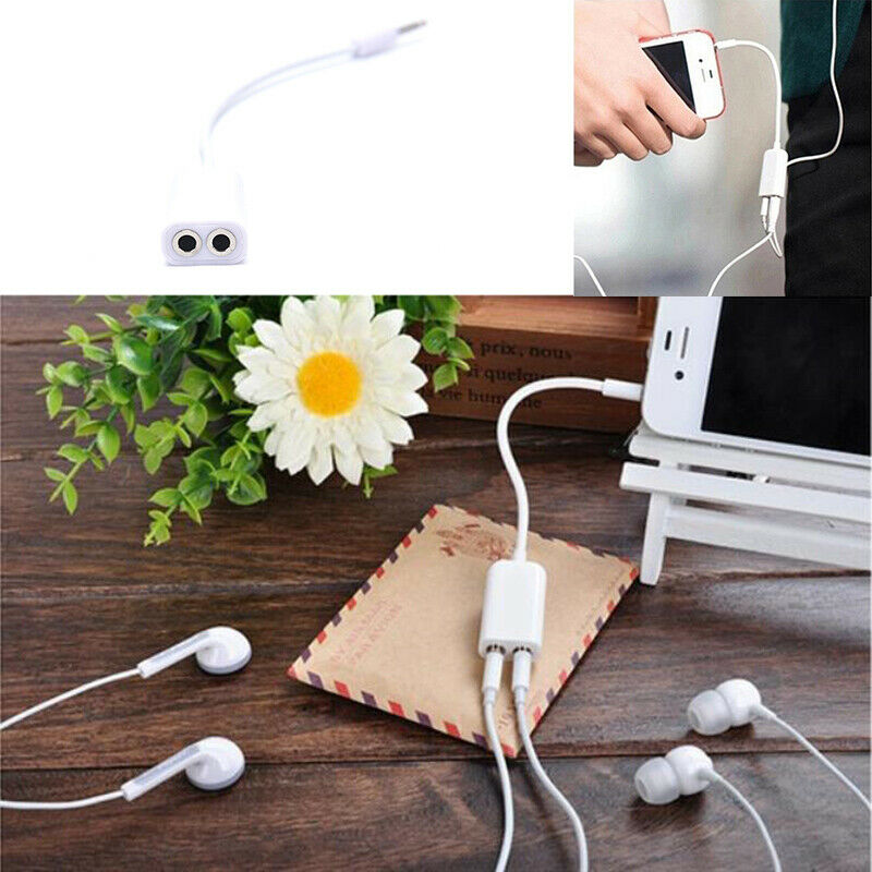 White Double 3.5mm Earphone Headphone Splitter Cable Cord Adapter Jack Pl.l8
