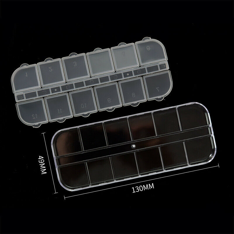 12 Cells Clear Plastic Nail Art Decor Storage Case Container Gems Jewelry Bo DF