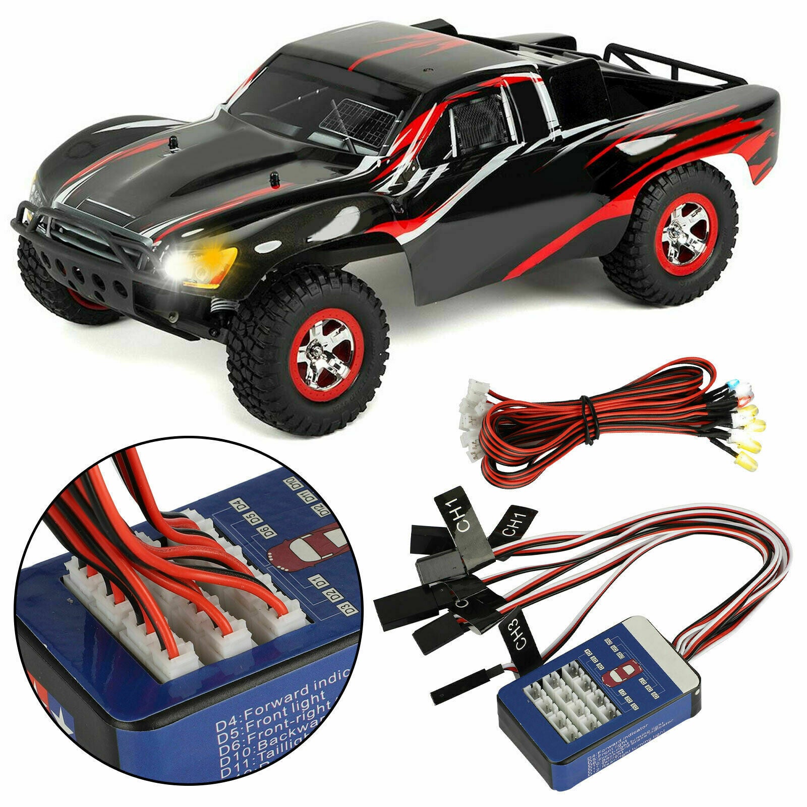 12 LED Light Kit Brake+Headlight+Signal 2.4ghz PPM FM For HSP RC 1/10 Car Truck