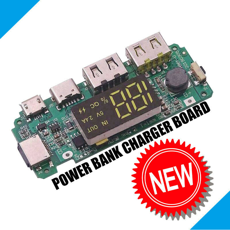 LED Dual USB 5V 2.4A Micro/Type-C / Flash USB Power Bank Charger Board US