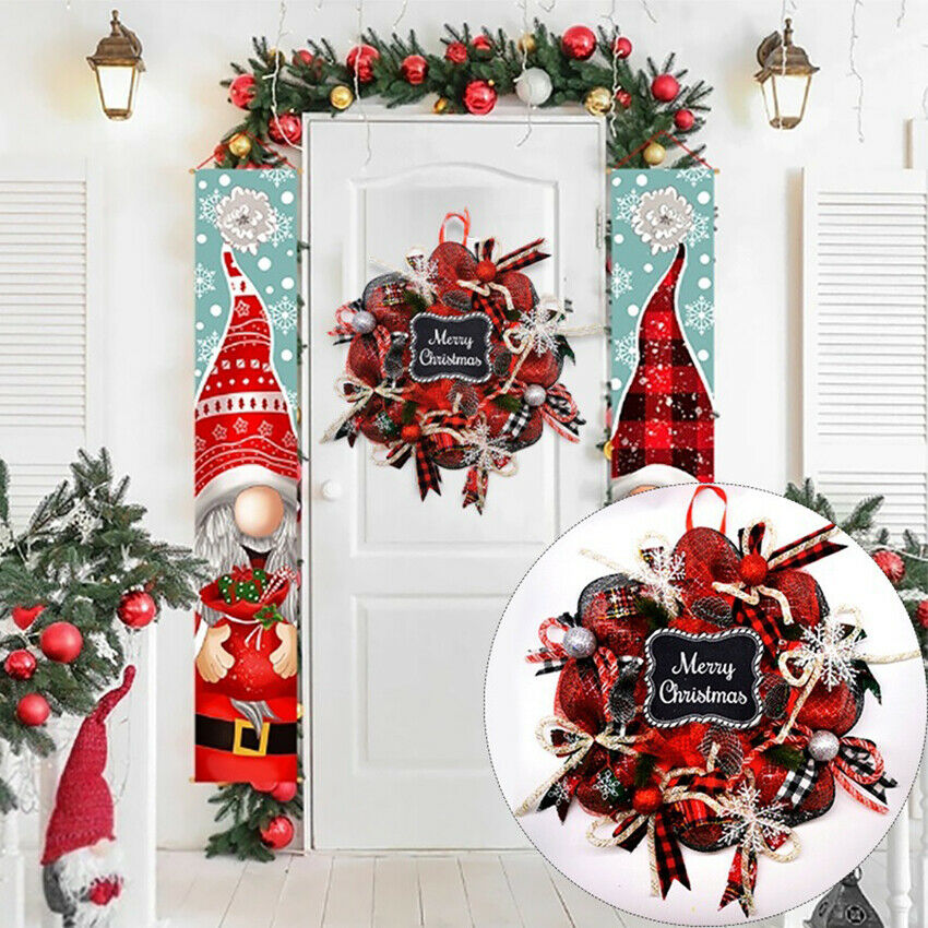 Christmas Tree Wreath Door Hanging Flower Garland Window Wall Ornamen Xmas Decor