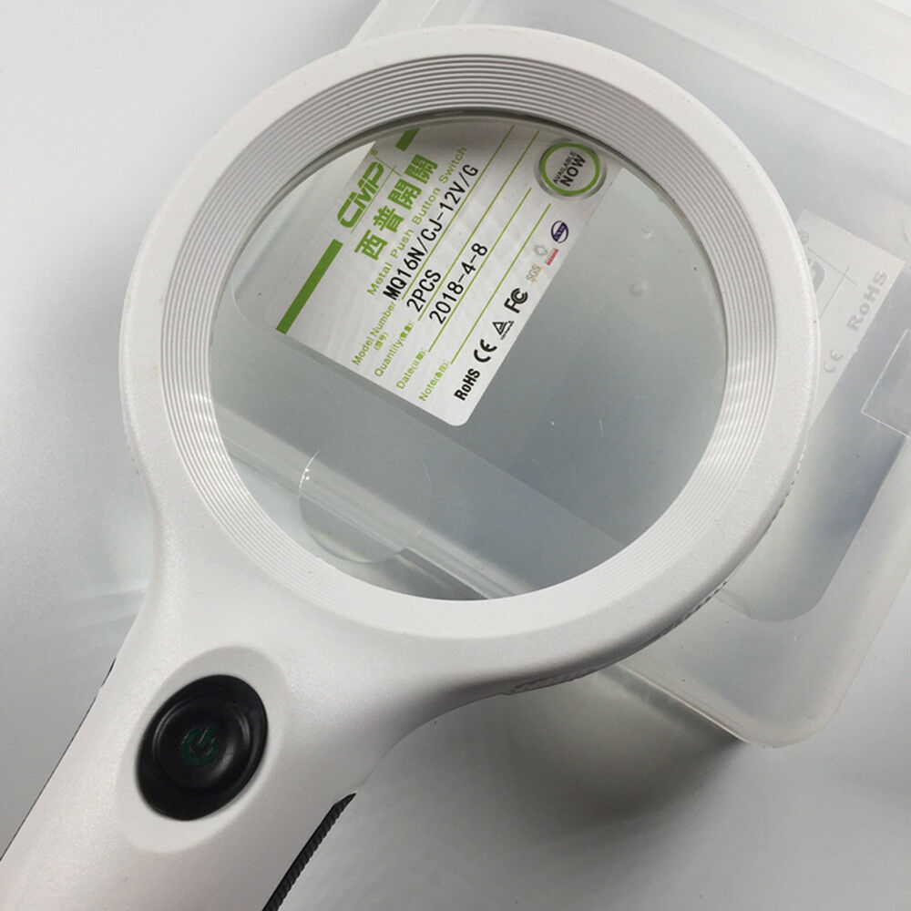 10X（20X Auxiliary）Hand-hold Magnifying Glass Dia. 90mm with 8 LED Lights