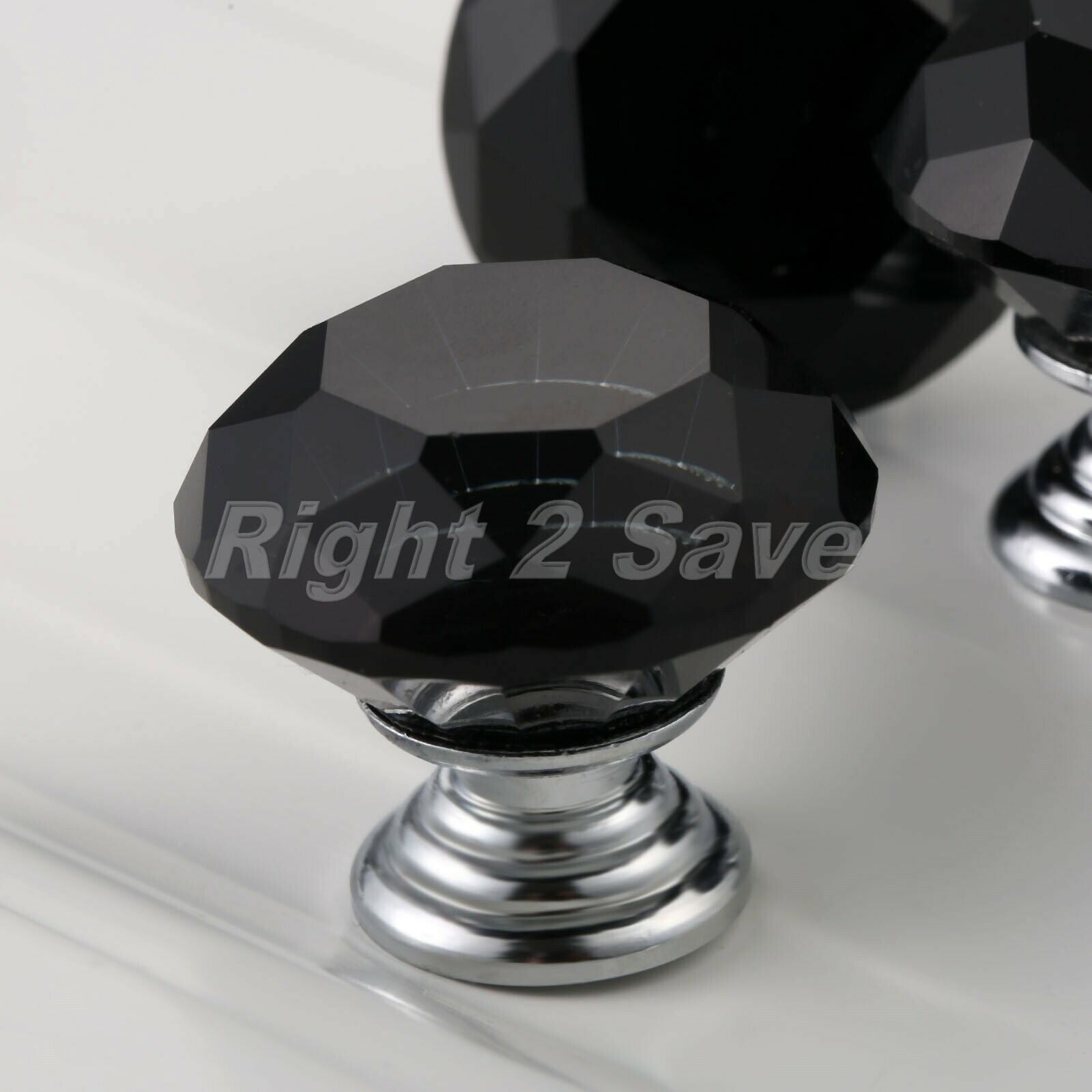 Black Knobs Crystal Glass Handle Drawer Cabinet Dresser Furniture Pull Dia 30mm