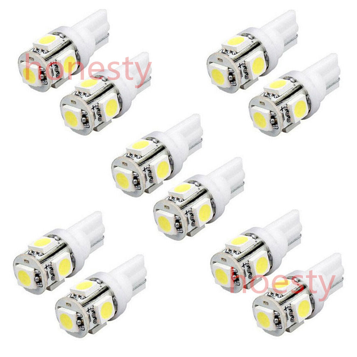 10PCS Wholesale T10 194 168 2825 5 x 5050 SMD LED White Car Lights Lamp Bulb