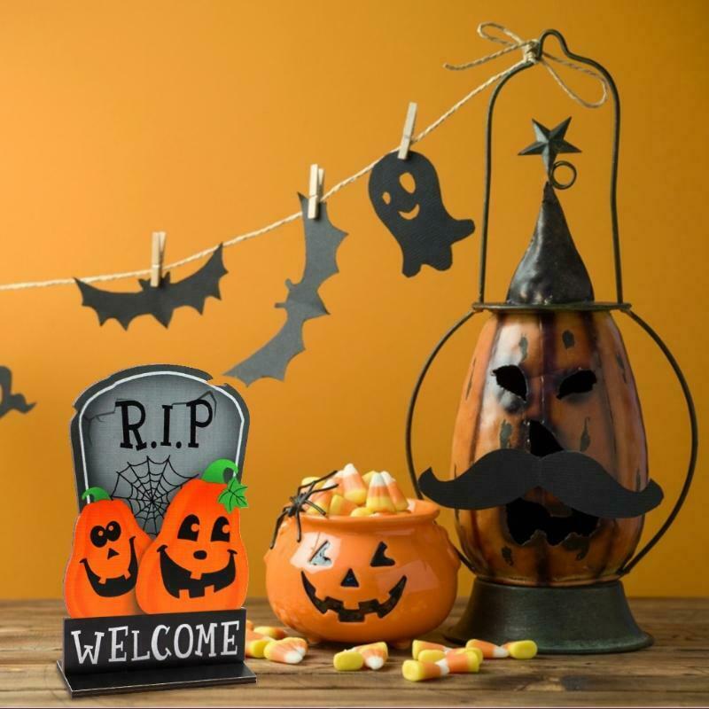 Halloween Pumpkin Tombstone Wooden Desktop Ornaments Creative Decor for Home