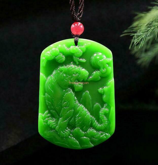 Green Jade Tiger Pendant Jewelry Necklace Gifts Jadeite Amulet Charm Natural A+