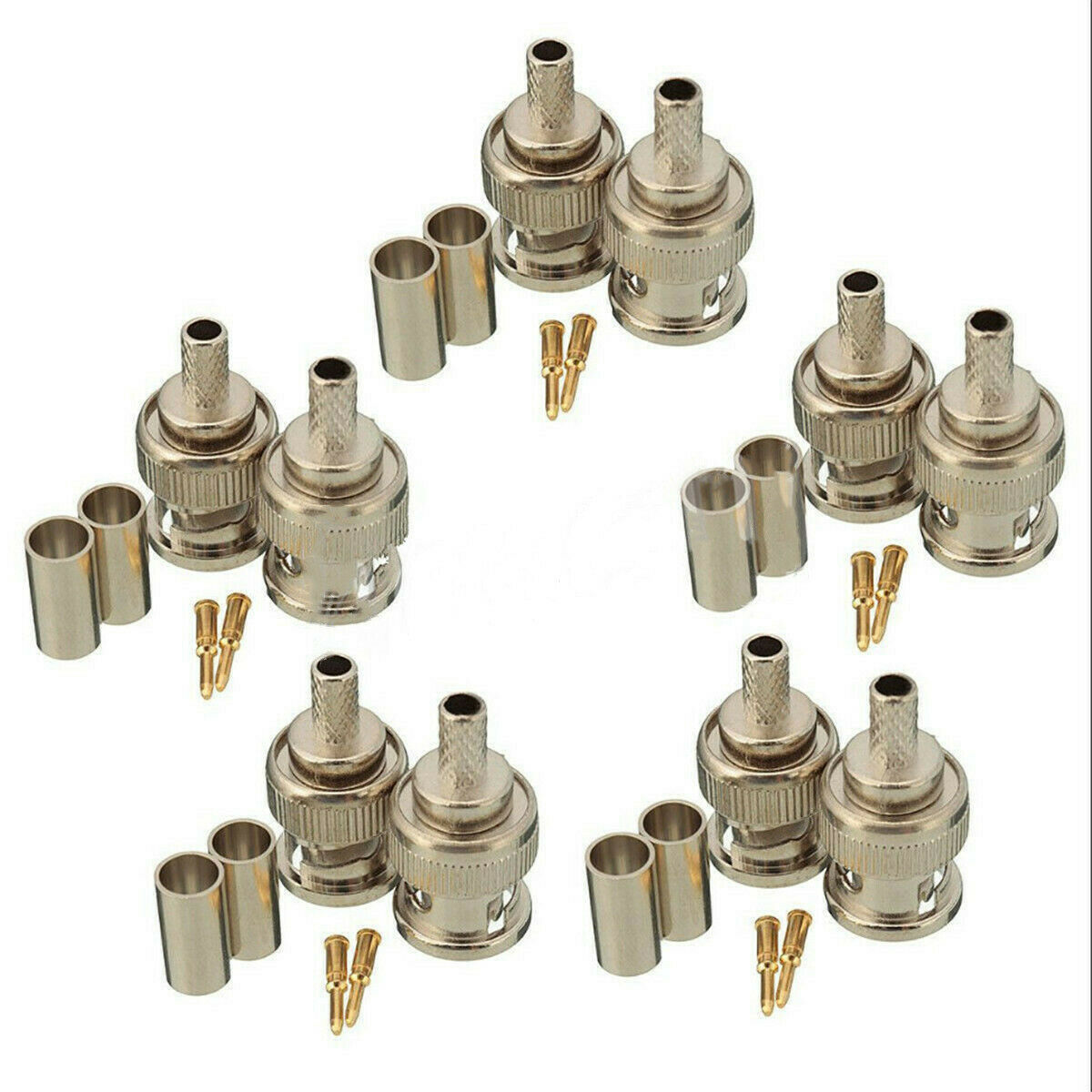 10 Sets 3-Piece BNC Plug Crimp Connector Fits for RG58 Coax Male Antenna Cable