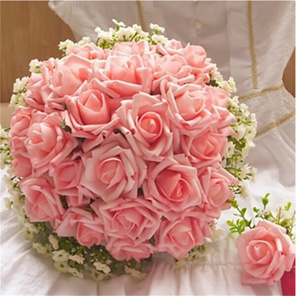 10x Colorfast Artificial Foam Roses Wedding Garden Home Bedroom Decor Pink
