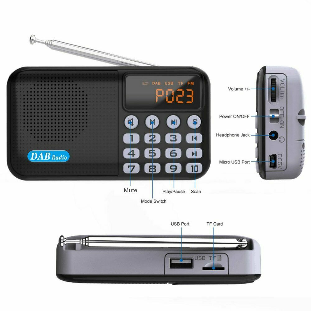 Portable Rechargable DAB/DAB+/FM Bluetooth Digital Radio Receiver P8 USB Cable