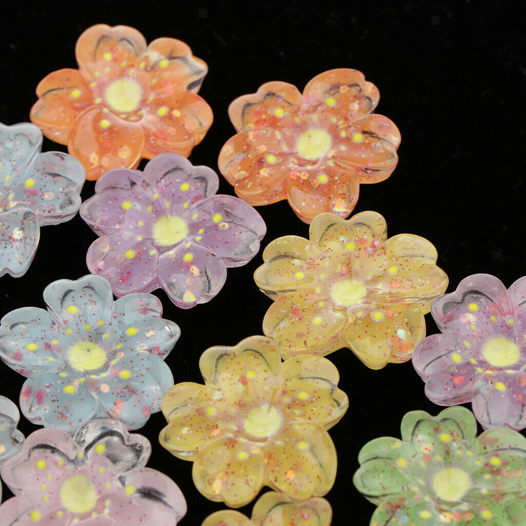 30 Pieces Flower Shape Plastic Flatback Cabochon Beads Cardmaking 20x20mm