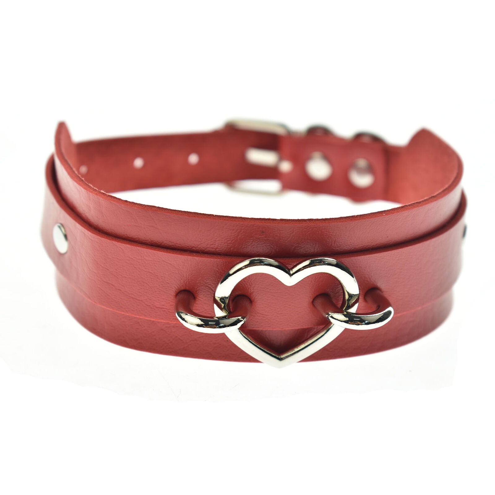 Heart Collar Red Leather Choker Necklace Goth Punk Rock Sexy