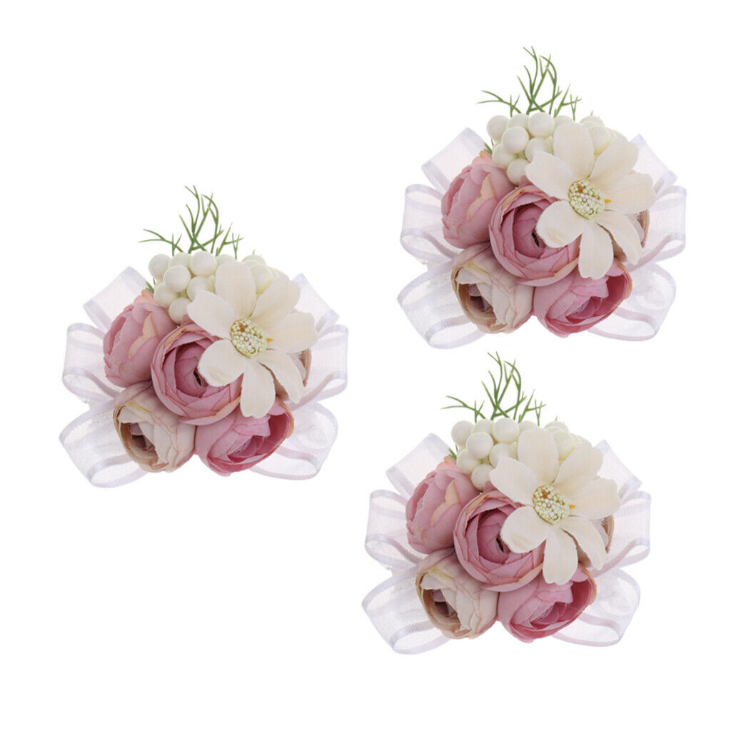 3Pcs Wedding Favours Bridesmaid Sisters Corsage Bracelet Hand Flowers Wedding