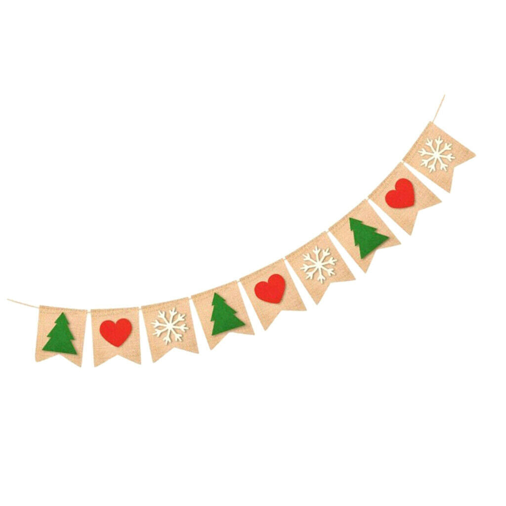 Christmas Tree Heart Snowflake Burlap Linen Banner Garland Decoration Props