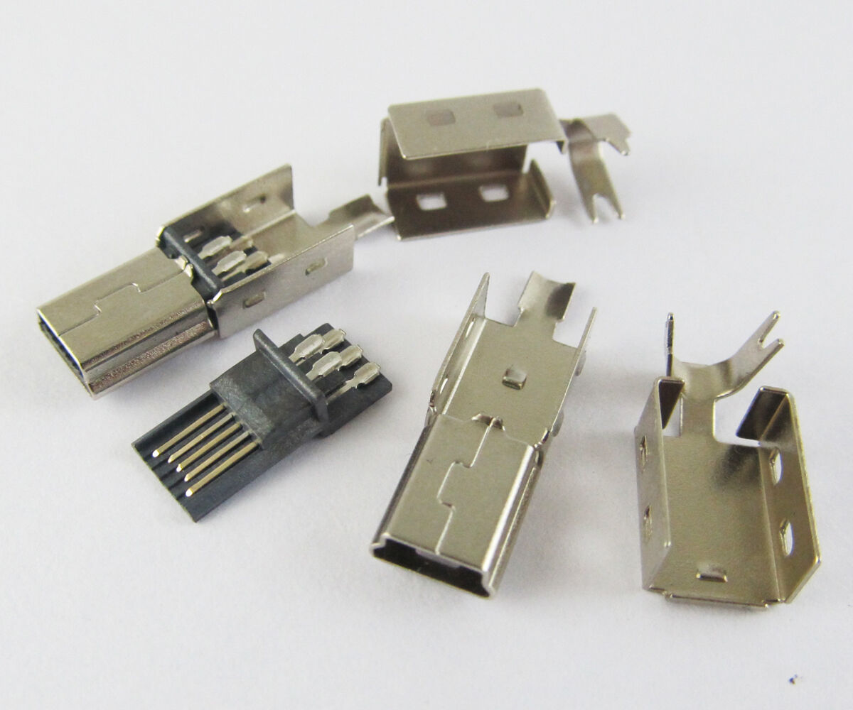 100 pcs Mini USB Plug Male Socket Connector 5 Pin, Metal
