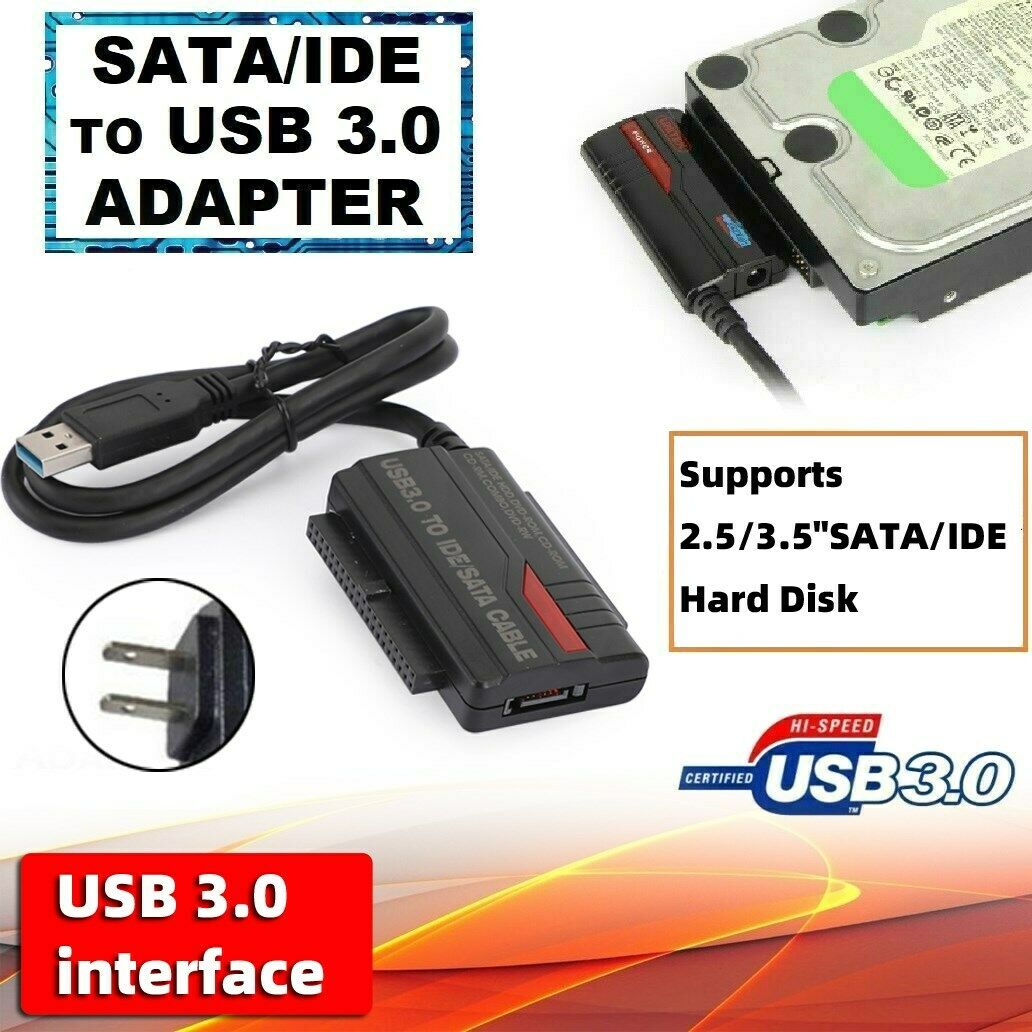 USB 3.0 USB 2.0 to SATA IDE 2.5" 3.5" HDD SSD Hard Drive Converter US Plug FP6