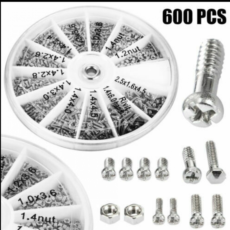600Pcs 12 kinds M1-M1.6 Stainless Steel Screws Nuts Electronic Assortment Set.