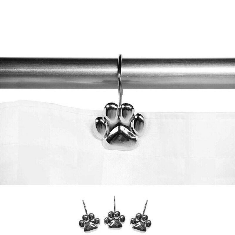 12Pcs Set Cat Footprint Decorative Shower Curtain Hooks Rust Proof s Hangers HI4