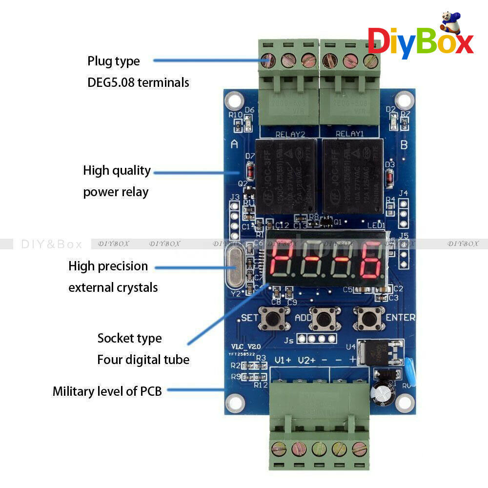 VLC3.0 12V Dual Programmable Relay Control Board Delay Timer Clock Switch Module