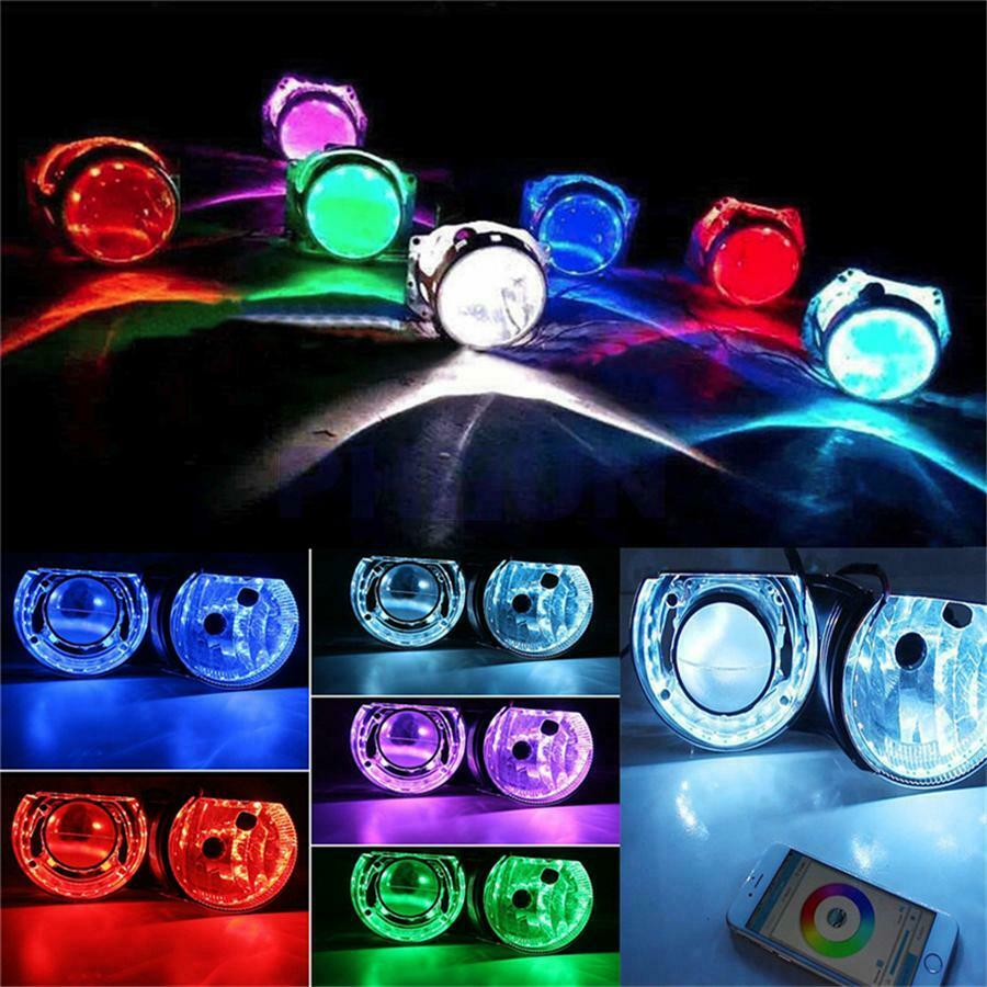 2PC RGB  Headlight Projector Len Devil Eye Remote Control Head Light Retrofit