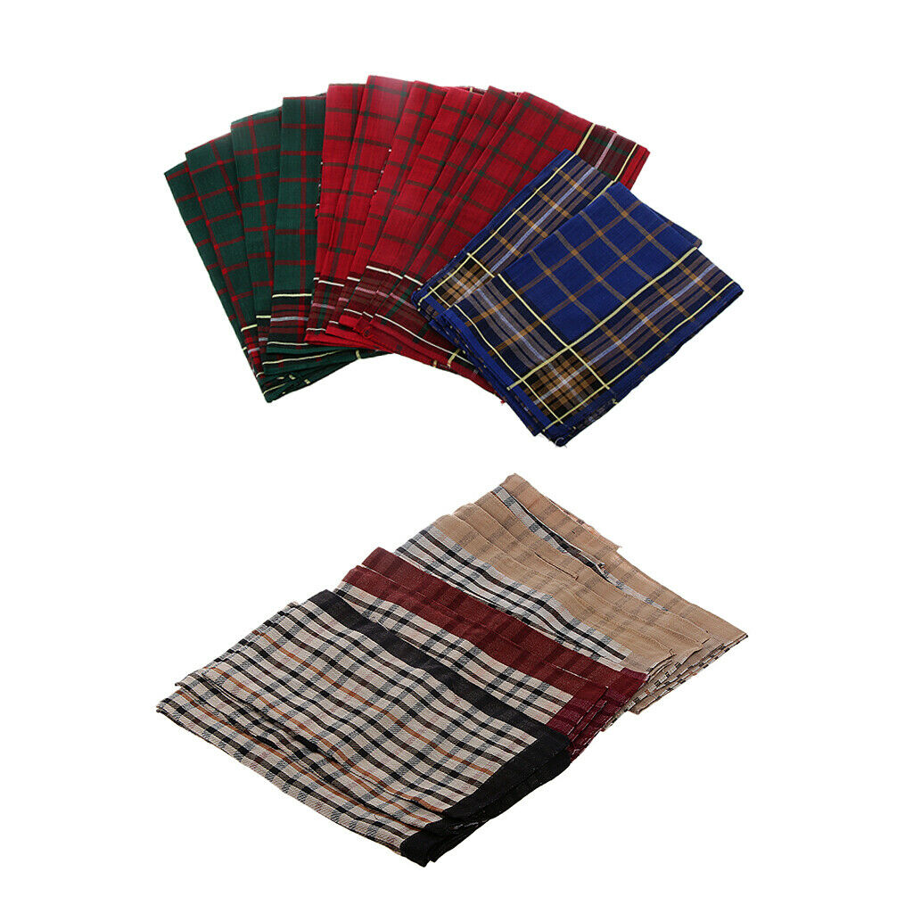 24x Unisex Classic Plaid 100% Cotton Handkerchiefs Hanky Pocket Square Mixed