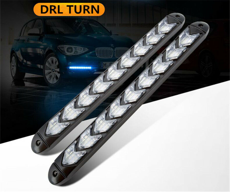 2Pcs Car White/Amber Switchback Flowing Strip Light Arrow Flasher Turn Signal