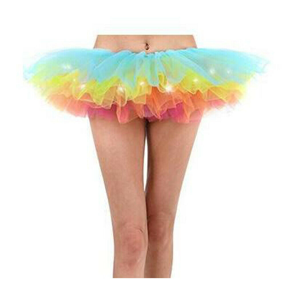 Rainbow LED Light Up Tutu Skirt Petticoat Glow in Dark Night Party Costume