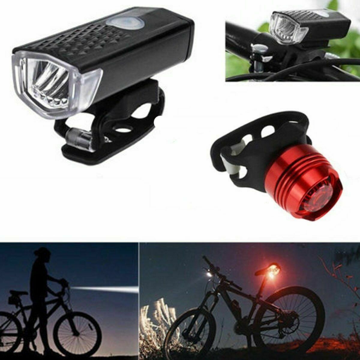 USB LED Rechargeable Bycicle Light Headlamp Head Light Bike Lamp Back TailLight