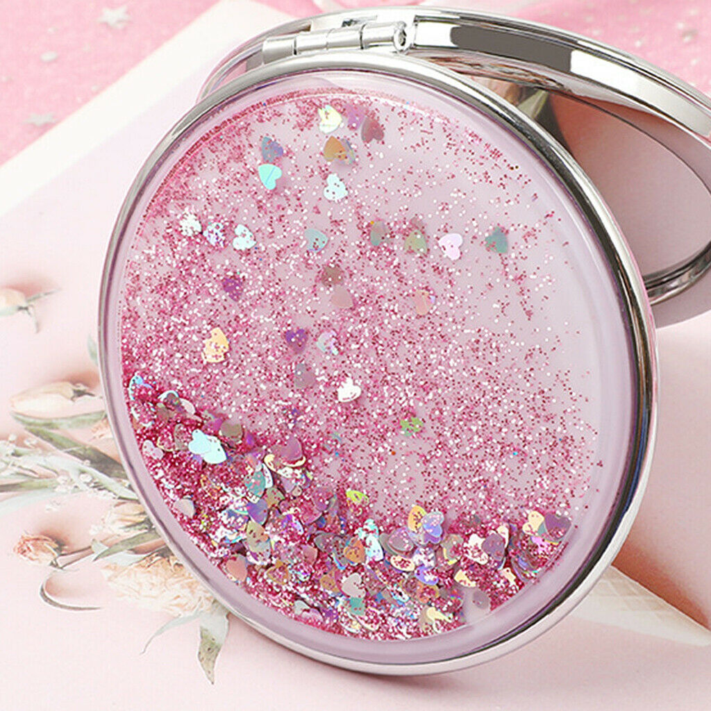 Women Handheld Makeup Mirrors Magnifying Folding Pocket Size Round Mirror