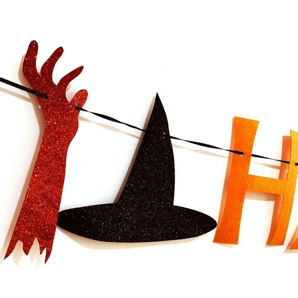 Halloween Bunting Banner Blood Hand-print Glitter Garland Party Ornaments