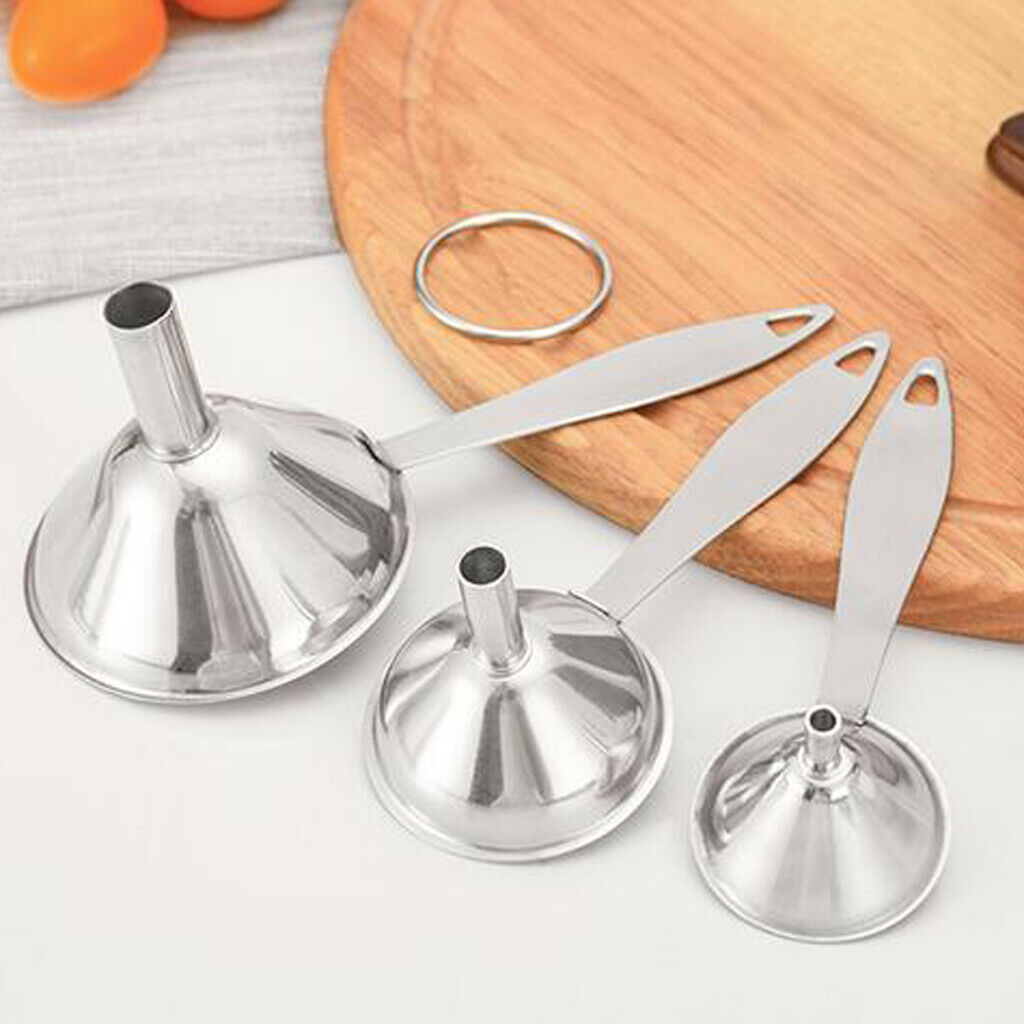 3pcs/set Stainless Steel Kitchen Funnel Wide Mouth Canning Hopper Filter