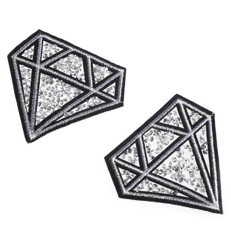 2PCS Hot Drilling Diamond Parches Embroidered Iron on Patches for Clothing DIY