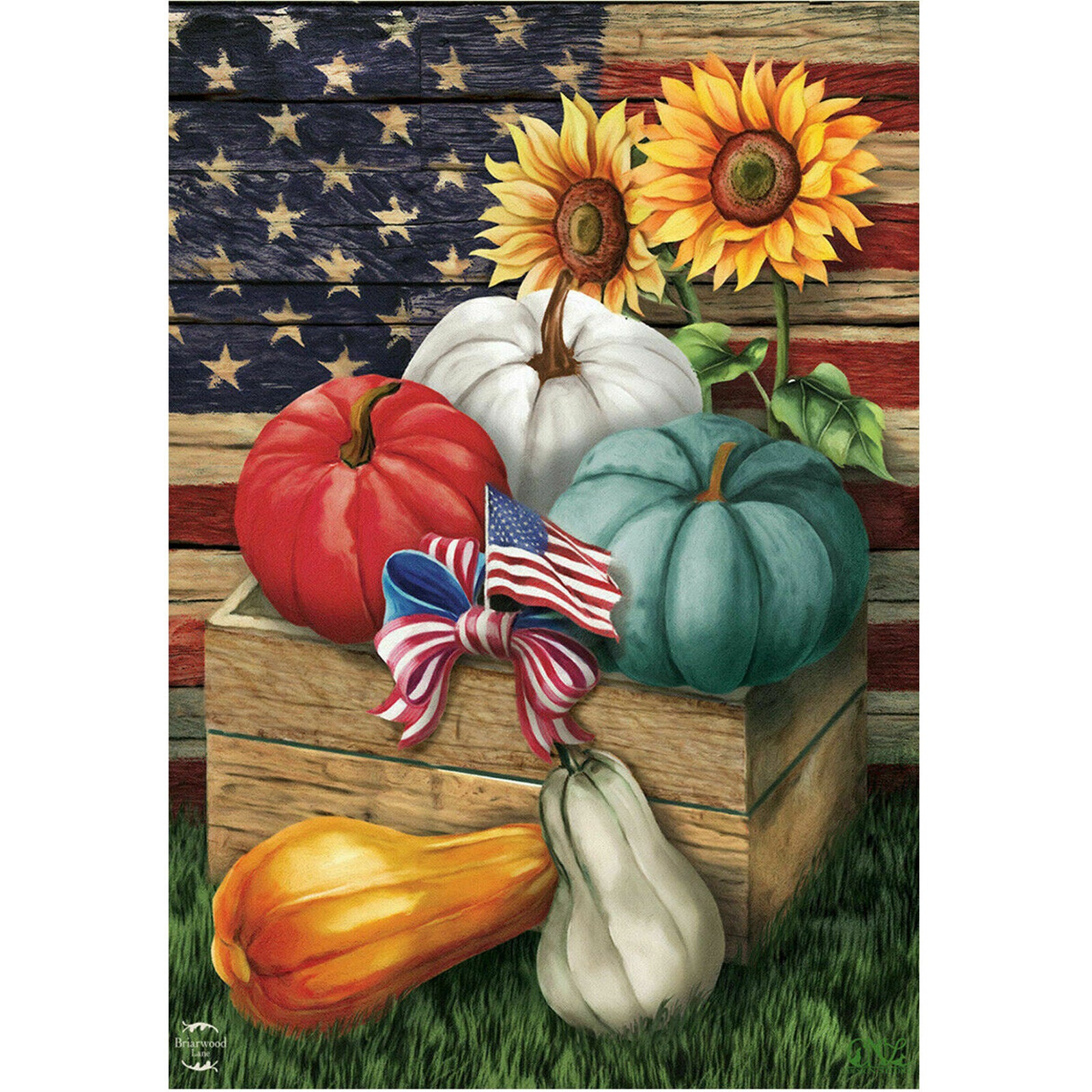 #122 AUTUMN FALL PATRIOTIC PUMPKINS SUNFLOWERS LARGE HOUSE FLAG 28X40 BANNER New