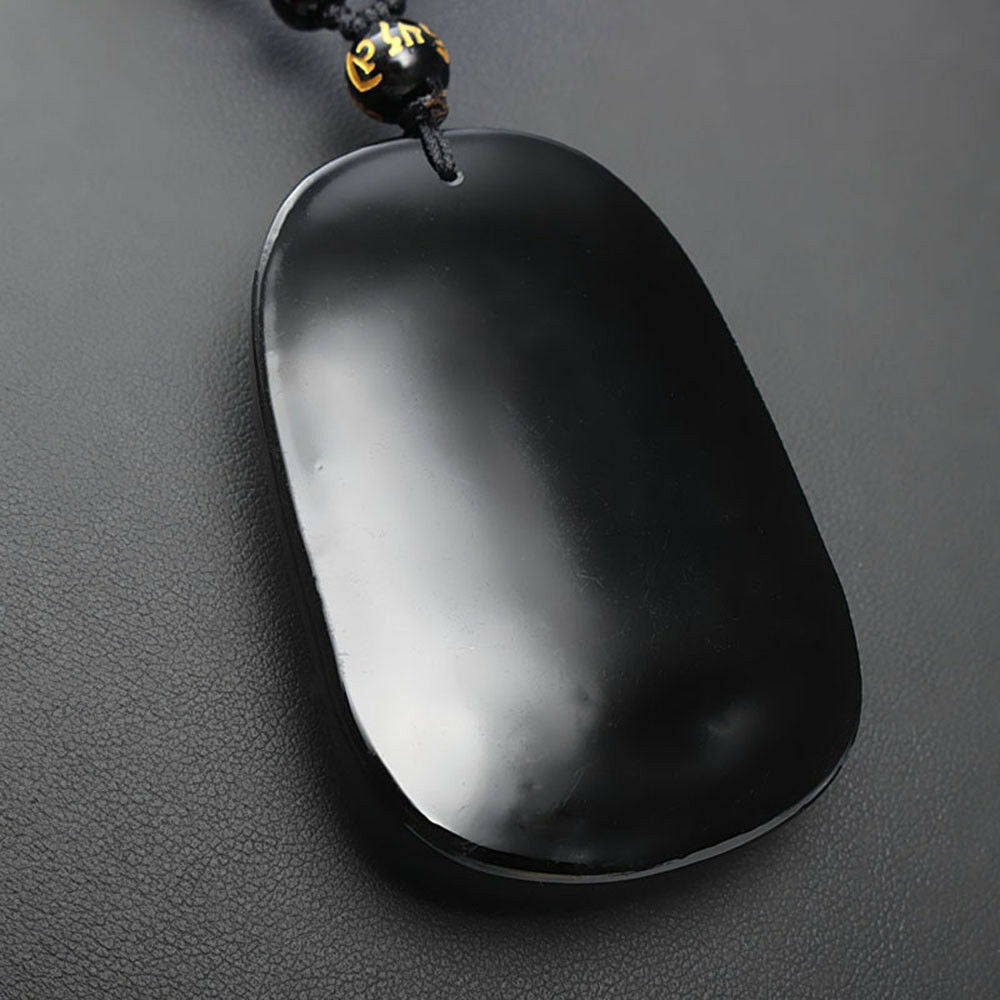 Natural Black Obsidian Carved Buddha Head Lucky Amulet Pendant Necklace Women