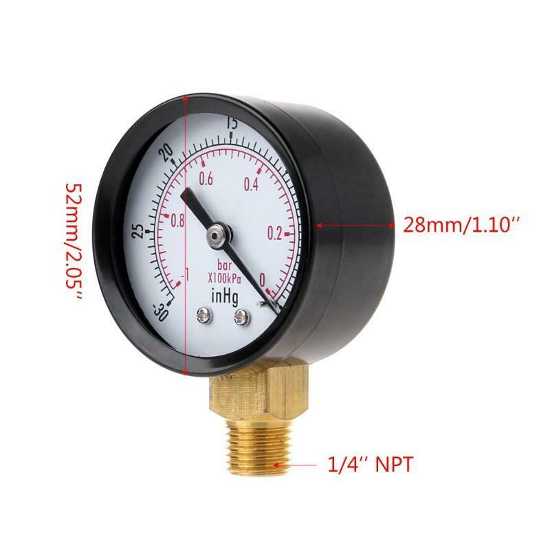 Vacuum Pressure Gauge Mini Dial Air Pressure Meter Double Scale BAR inHg 1/4"NPT