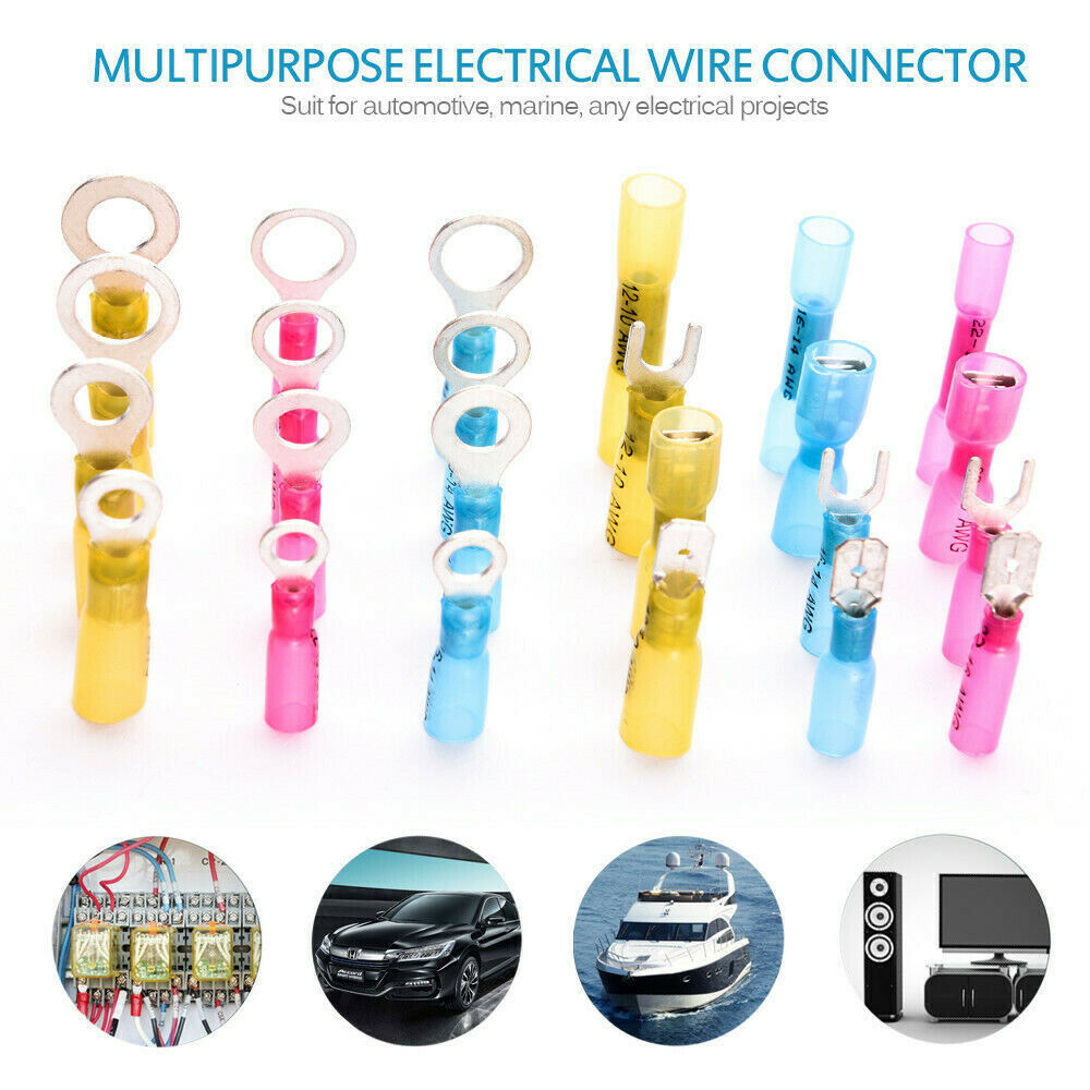 120PCS Assortment Heat Shrink Ring Spade Fork Crimp Terminals Wire Connectors
