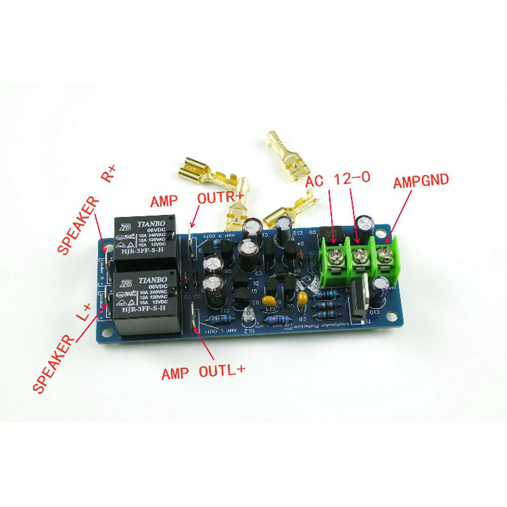 AC12V Dual-Channel Speaker Protection Board Finished Board With Black Relay