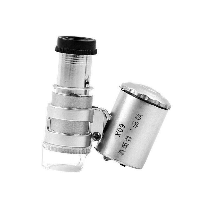 LED Light Mini 60X Magnifier Microscope UV Jeweler Loupe currency Detector HOT