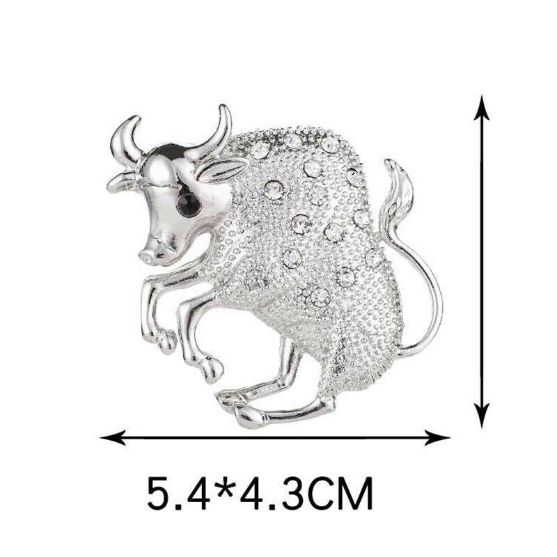 Cattle Brooch Jewelry Rhinestone Crystal Bull Cow Animal Brooches Metal P.l8