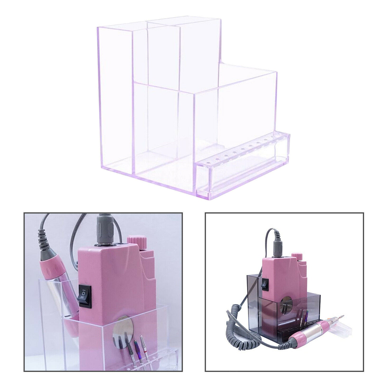 Nail Drill Bits Holder Stand Organizer, Grinding Machine Storage Box - Clear