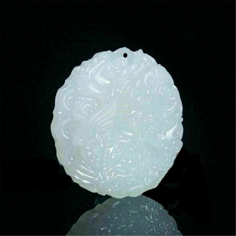 Old Chinese Ancient Natural White Hetian Jade Hand-carved Dragon Phoenix Pendant