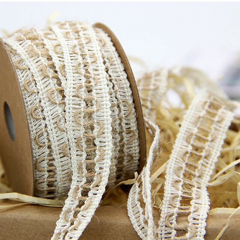 10M/Roll Jute Lace Roll Hessian Rustic Wedding Decoration Party Gift Pack.l8