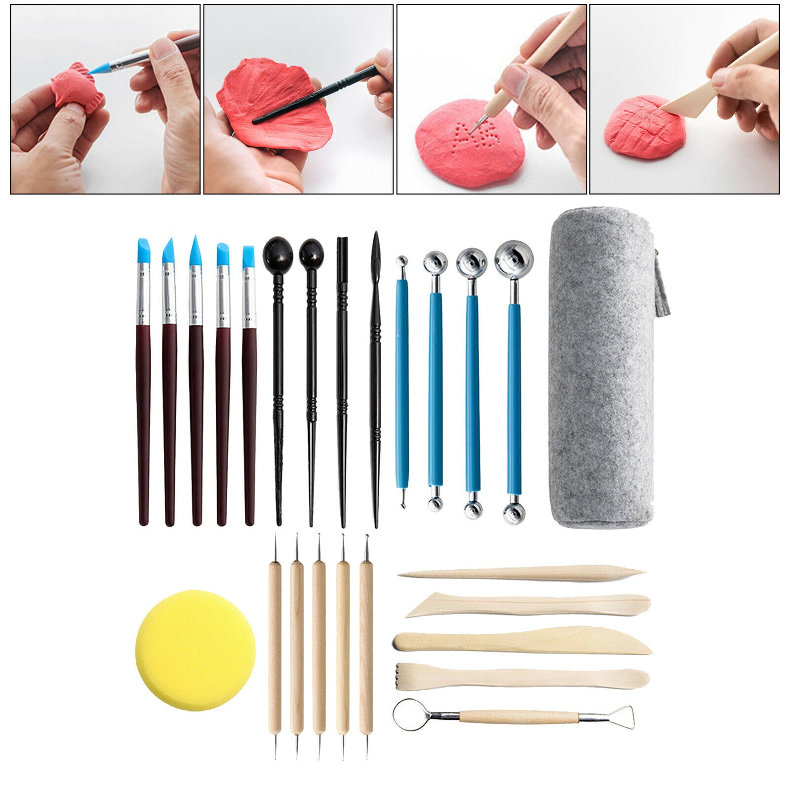 25Pcs Sculpting Tools with Pouch for Polymer Clay Pottery Ceramic Art Crafts