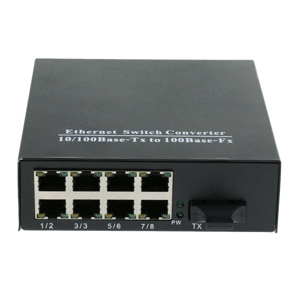 10/100Mbps Fiber Optic Ethernet Media Converter Gigabit 8 Plug